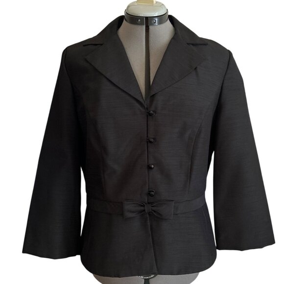 Miss Dorby Black Button-Up Blazer With Bow Detail Size 10 3/4 Sleeves - Picture 1 of 7